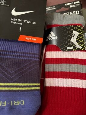 Women’s Nike Dri-Fit Cotton Cushioned Ankle Socks & Adidas Climalite Crew Sock